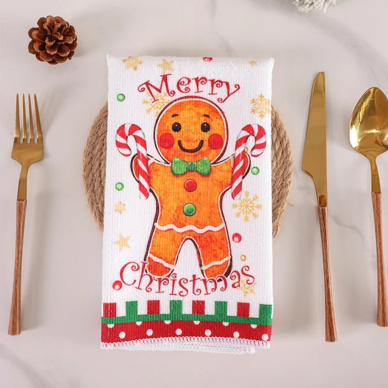 2Pcs Christmas Kitchen Towels Merry Christmas Party Decoration 2025 Gingerbread Man Dish Towel Navidad Natal New Year Gift 2026