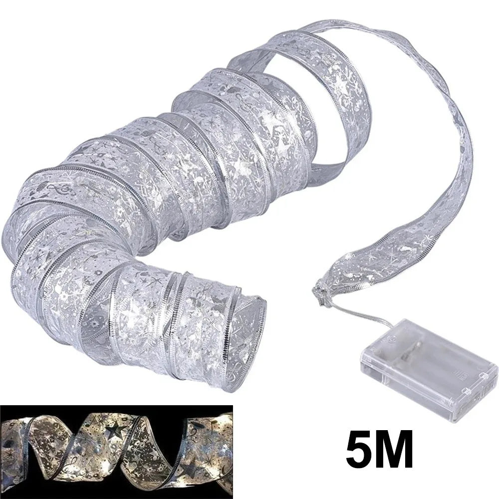Christmas Ribbon Fairy Lights – 3M/5M LED String with DIY Bows for Tree, Home & Holiday Décor