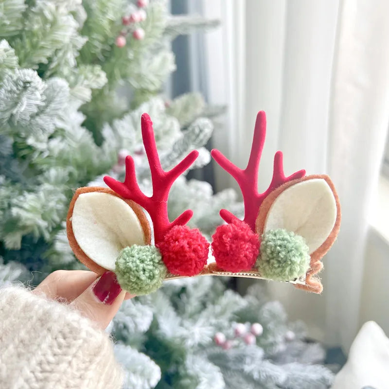 2 Pieces Kawaii Christmas Hair Clips – Cute Elk, Santa & Snowman Hairpins | Holiday Party & Cosplay Headwear Set