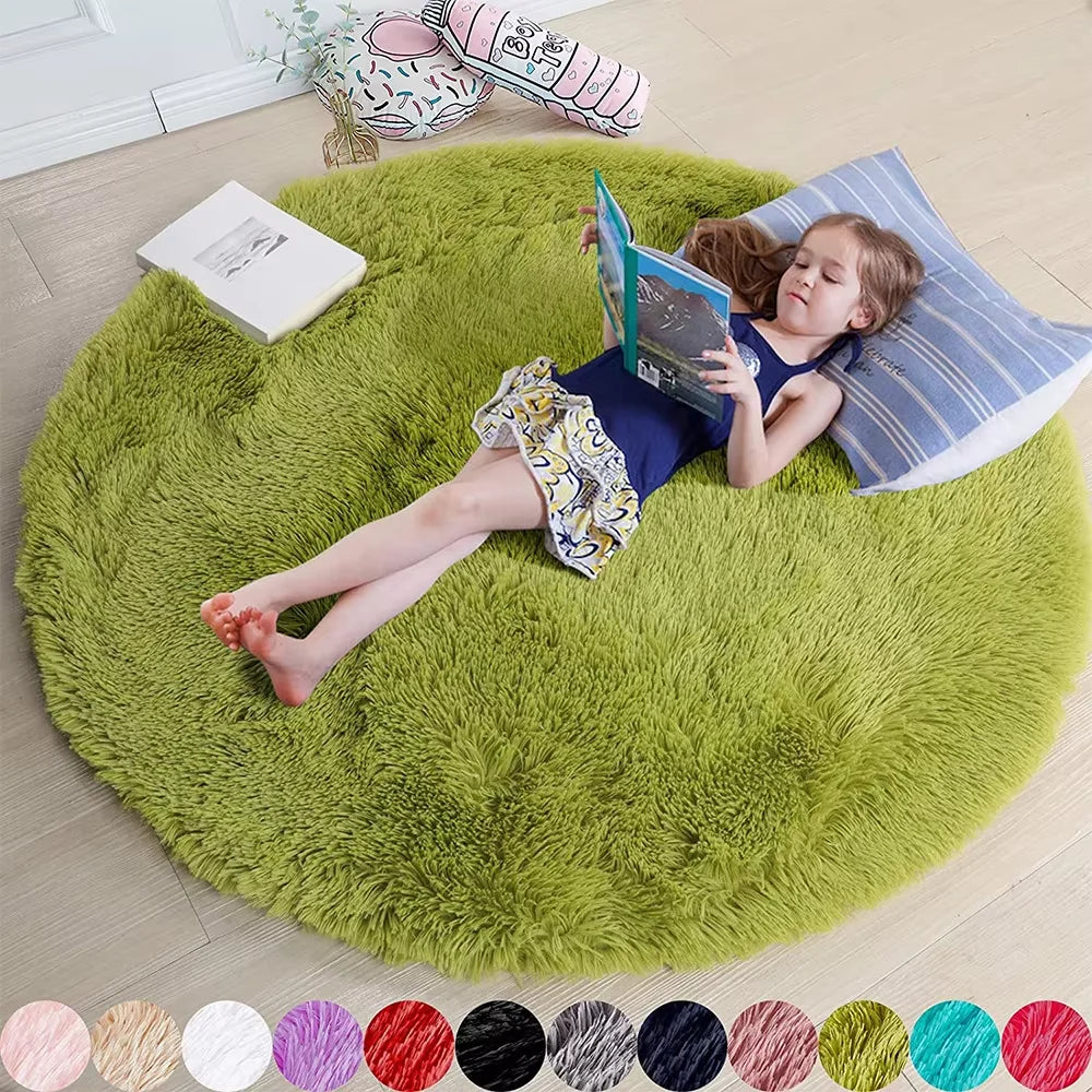 Round Fluffy Area Rug – Ultra Soft Plush Shag Carpet for Kids, Bedroom & Living Room | Cute Princess Room Circle Floor Mat (80–180 cm)