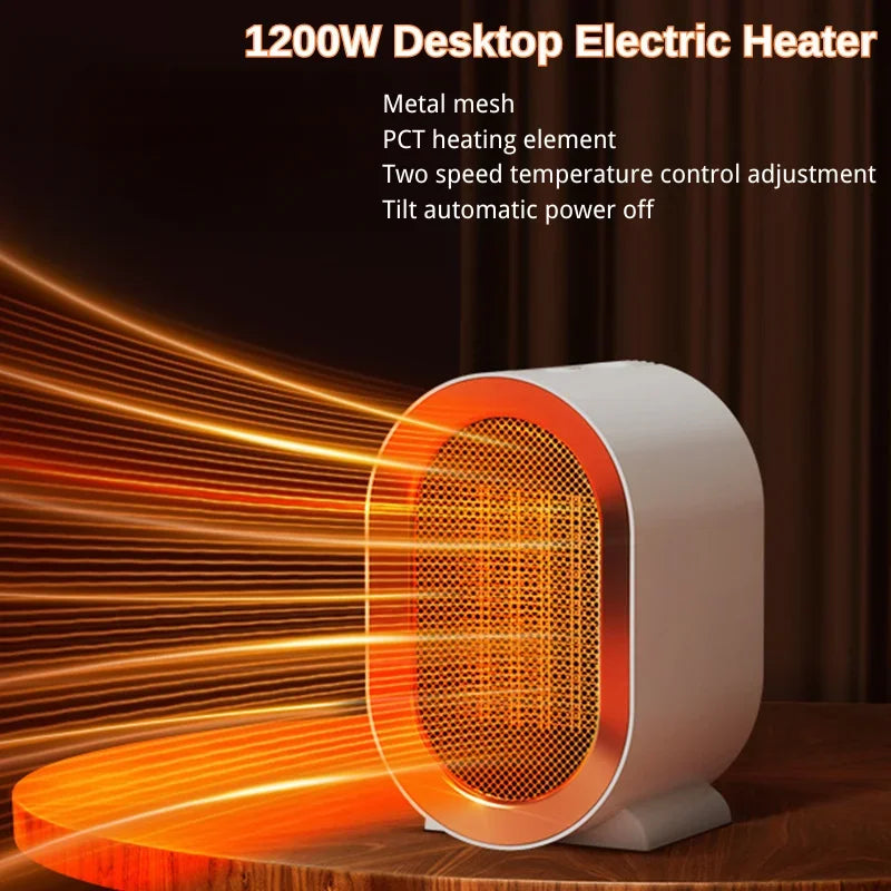 1200W Mini Portable Electric Heater – PTC Ceramic Desktop Heating Fan for Home & Office with Adjustable Heat Levels and Safety Protection