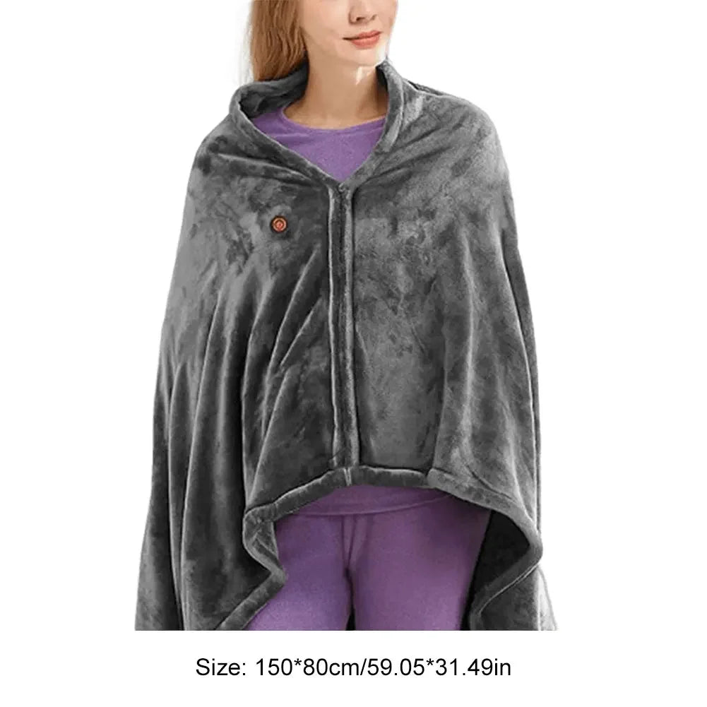 USB Heated Shawl – 3-Level Electric Heating Blanket & Wearable Poncho Throw for Home, Office, Camping & Travel