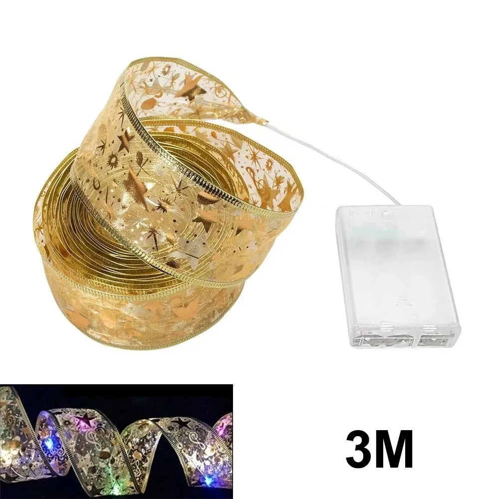 Christmas Ribbon Fairy Lights – 3M/5M LED String with DIY Bows for Tree, Home & Holiday Décor