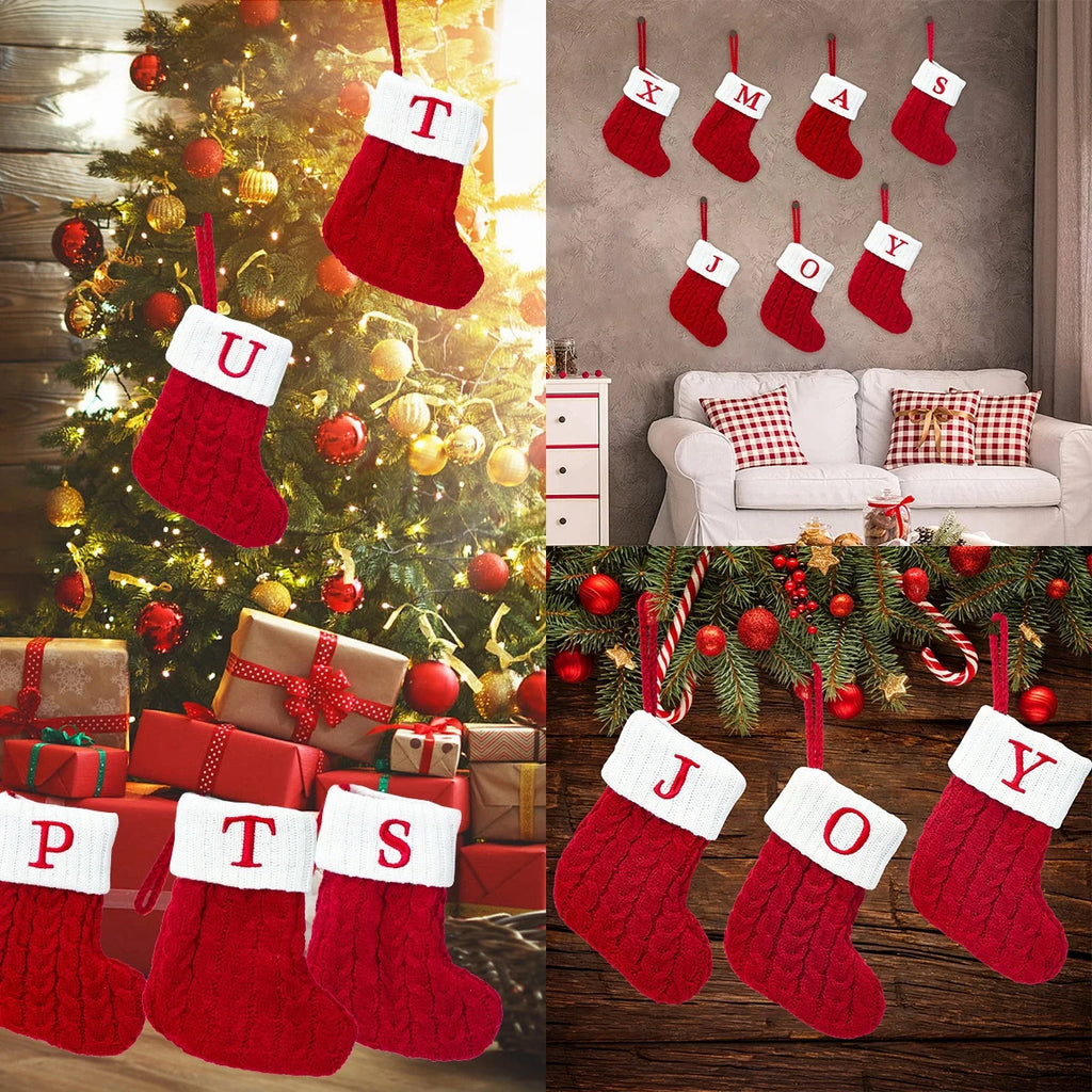 Knitted Christmas Stockings – Snowflake & Alphabet Letter Design | Holiday Socks for Tree, Fireplace & Home Décoration 2025–2026