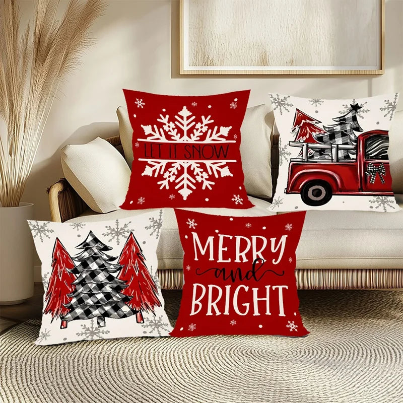 4pcs Christmas Pillow Covers (45×45cm) – Festive Throw Pillowcases for Sofa, Couch & Home Décor