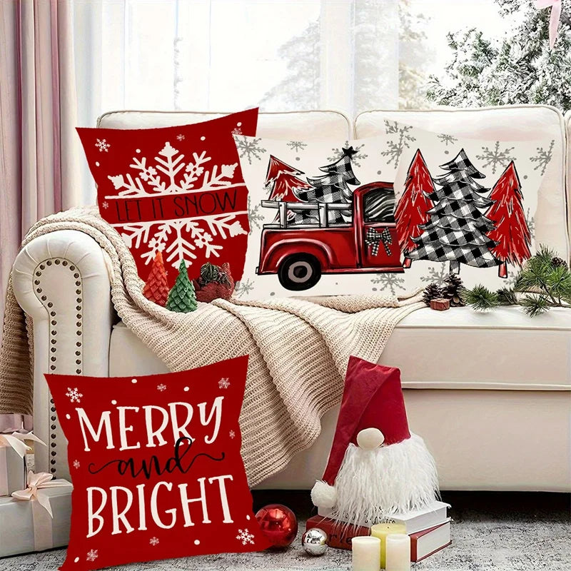 4pcs Christmas Pillow Covers (45×45cm) – Festive Throw Pillowcases for Sofa, Couch & Home Décor