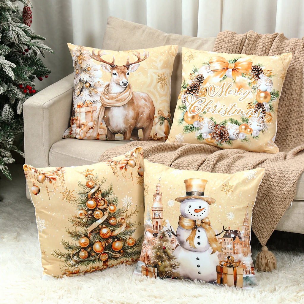 4pcs Merry Christmas Cushion Covers – Festive Pillowcases for Sofa, Couch & Home Décor