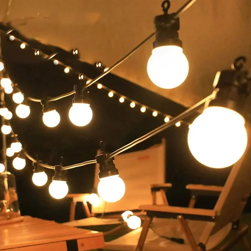 G50 Waterproof Outdoor String Lights – 10/20/25 LED Bulb Garland for Camping, Garden, Wedding & Christmas Decoration (Connectable 23M)