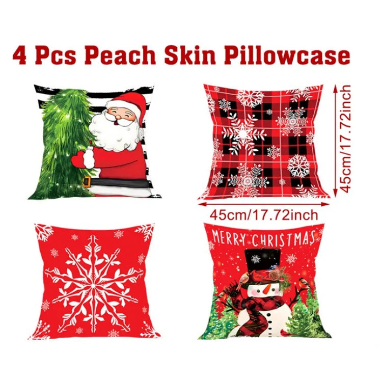 4pcs Merry Christmas Cushion Covers – Festive Pillowcases for Sofa, Couch & Home Décor