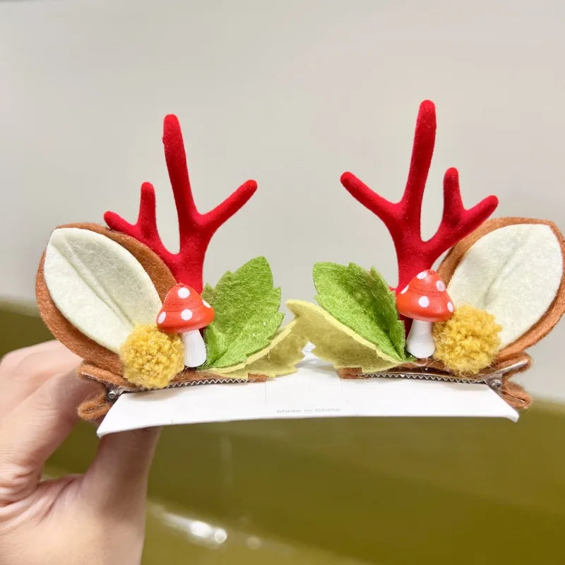 2 Pieces Kawaii Christmas Hair Clips – Cute Elk, Santa & Snowman Hairpins | Holiday Party & Cosplay Headwear Set
