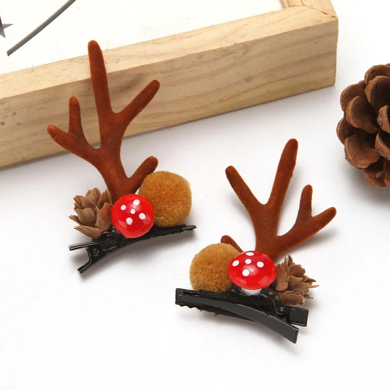2 Pieces Kawaii Christmas Hair Clips – Cute Elk, Santa & Snowman Hairpins | Holiday Party & Cosplay Headwear Set
