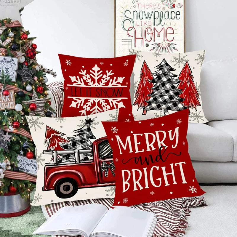 4pcs Christmas Pillow Covers (45×45cm) – Festive Throw Pillowcases for Sofa, Couch & Home Décor