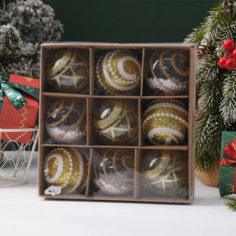 9pcs Gold Christmas Ornaments Set – 6cm Shatterproof Baubles for Xmas Tree & Holiday Home Décor