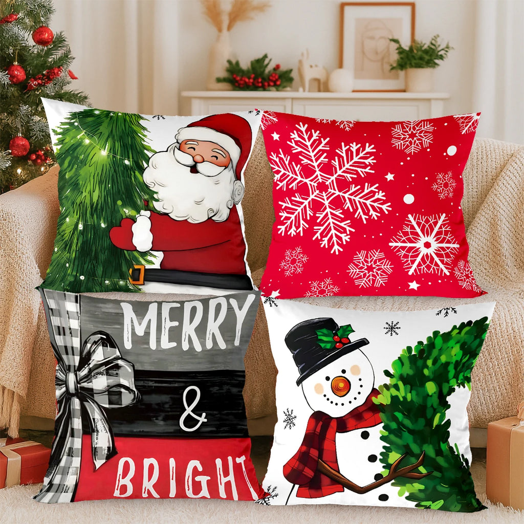 4pcs Merry Christmas Cushion Covers – Festive Pillowcases for Sofa, Couch & Home Décor
