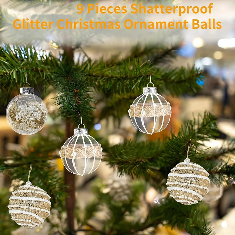 9pcs Gold Christmas Ornaments Set – 6cm Shatterproof Baubles for Xmas Tree & Holiday Home Décor